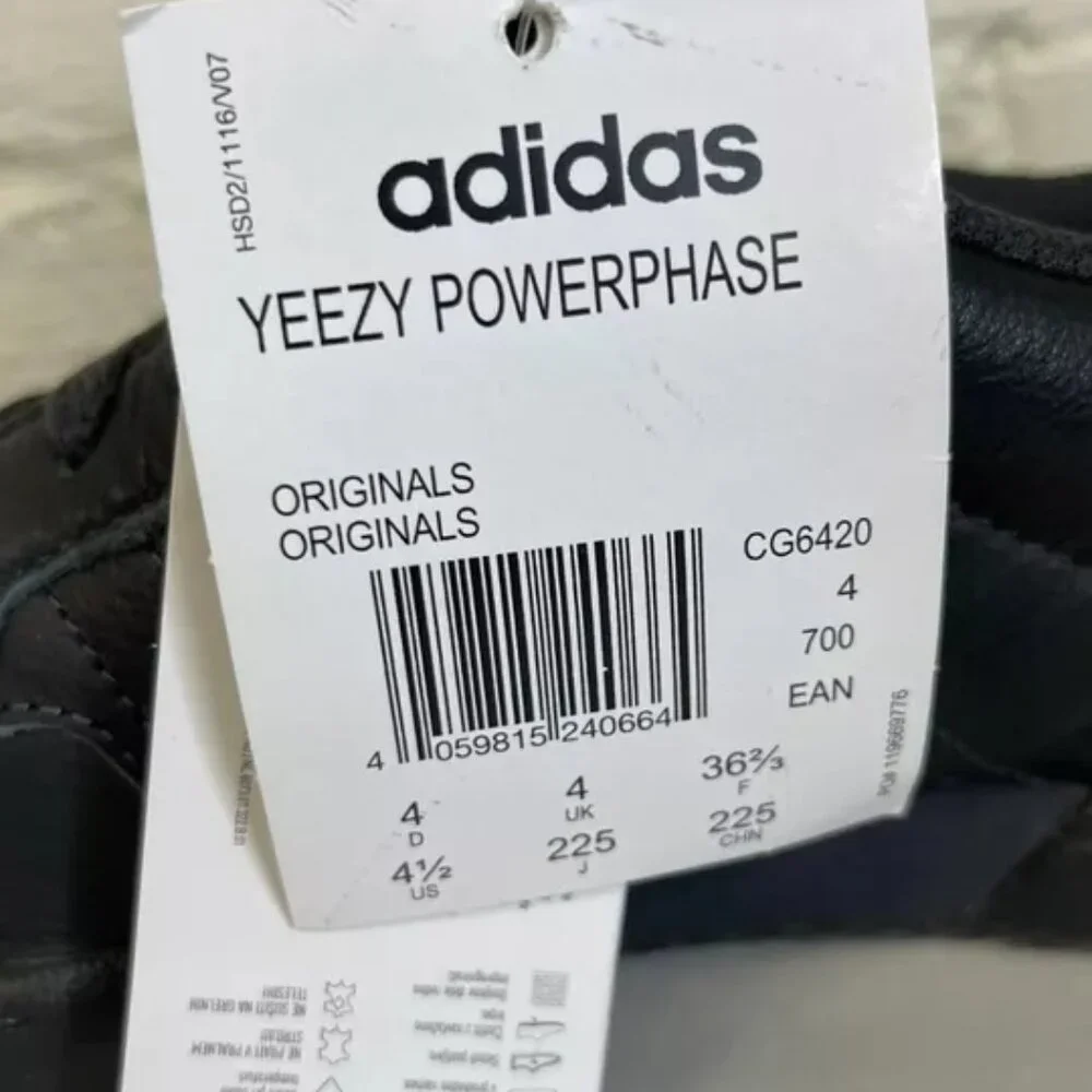 Adidas Yeezy Powerphase Calabasas Core Black Leather Sneaker Low Top Mens 4.5 US